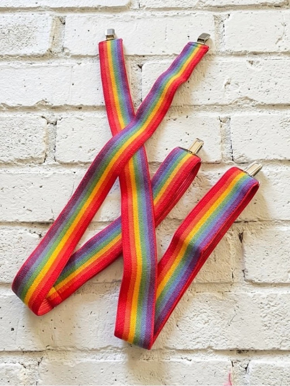 Adult Adjustable Rainbow Suspenders - Colorful Elastic Clip-On Straps